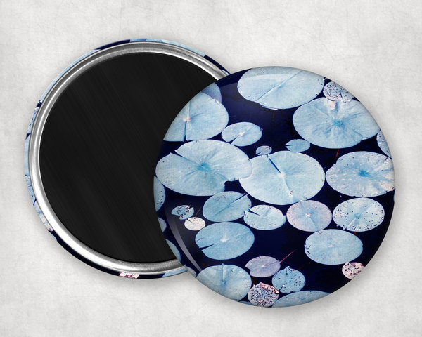 Runder Magnet Seerosen blau Button 55mm